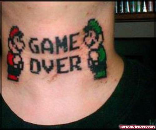 Game Over Geek Tattoo On Neck