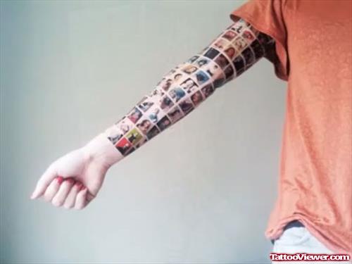 Colored Facebook Friens Profile Pictures Geek Tattoo On Arm