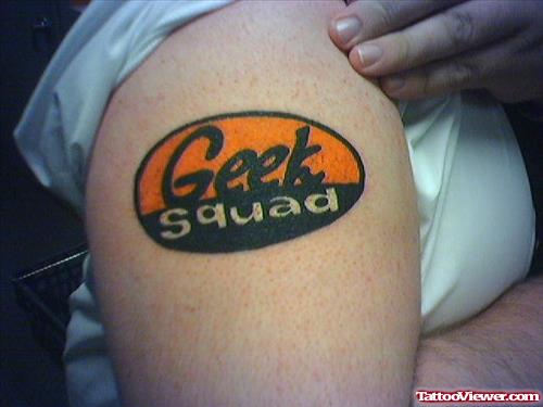 Geek Squad Tattoo On Right Shoulder