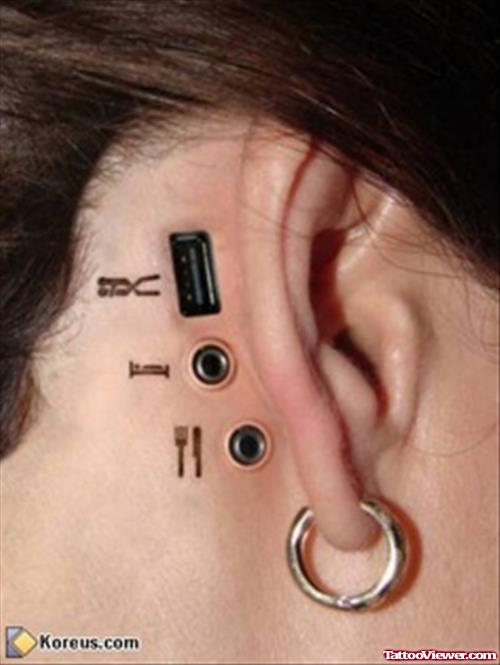 Geek Music Ports Tattoo Behind Ear