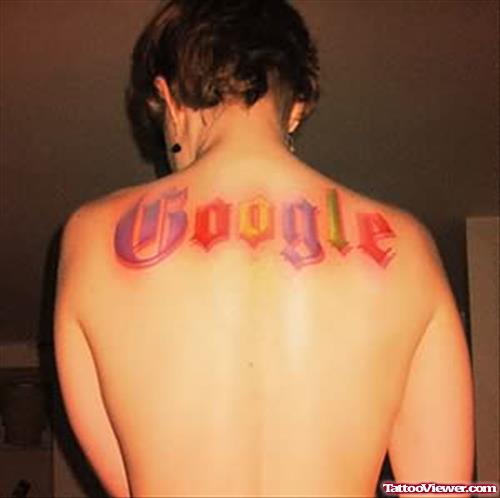 Colored Ink Google Geek Tattoo On Man Upperback