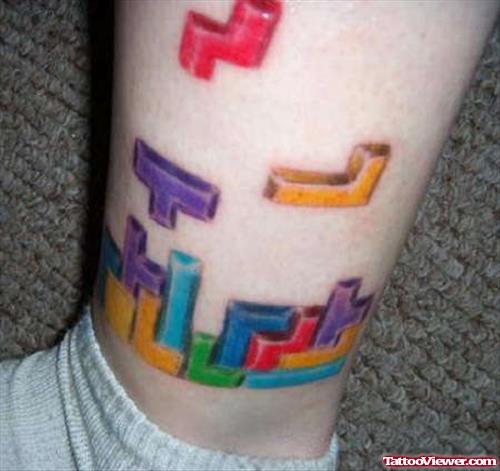 Color Ink Tetris Game Geek Tattoo On Ankle