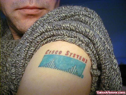 Cisco Systems Geek Tattoo On Left Bicep