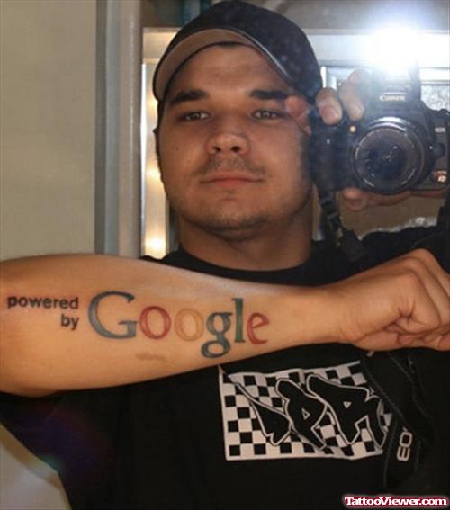 Color Ink Google Geek Tattoo On Right Arm