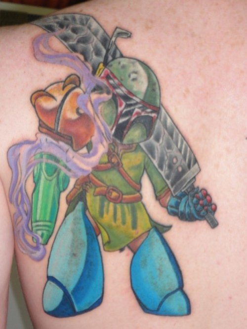 Back Shoulder Colored Geek Tattoo