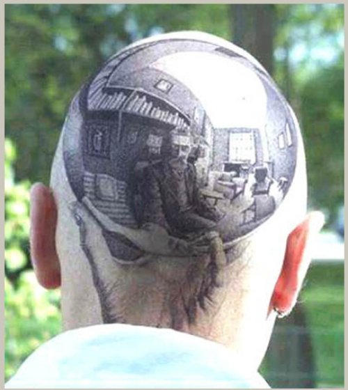 Grey Ink #d Geek Tattoo On Head