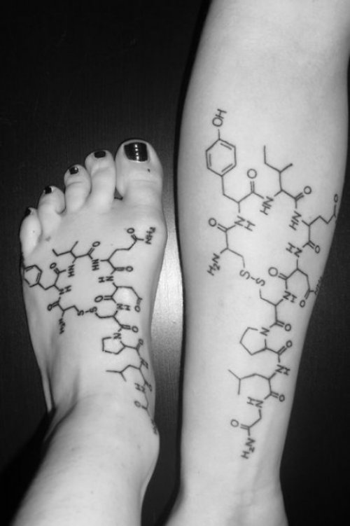 Geek Molecule Tattoo On Leg And Foot