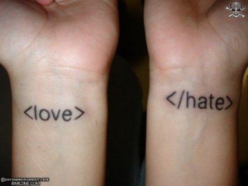 Love Hate Htm Tags Geek Tattoos On Wrists