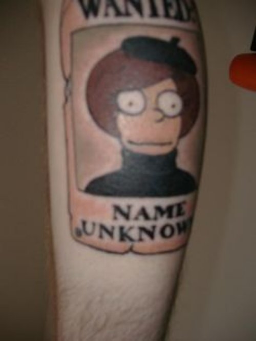 Wanted Geek Tattoo On Arm