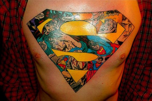 Superman Geek Tattoo On Chest For Men