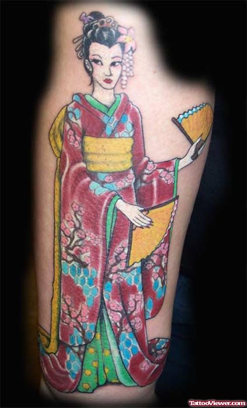 Colored Ink Geisha Tattoo