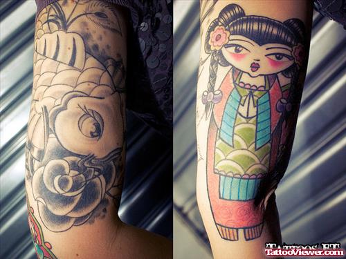 Color Ink Geisha Doll Tattoo