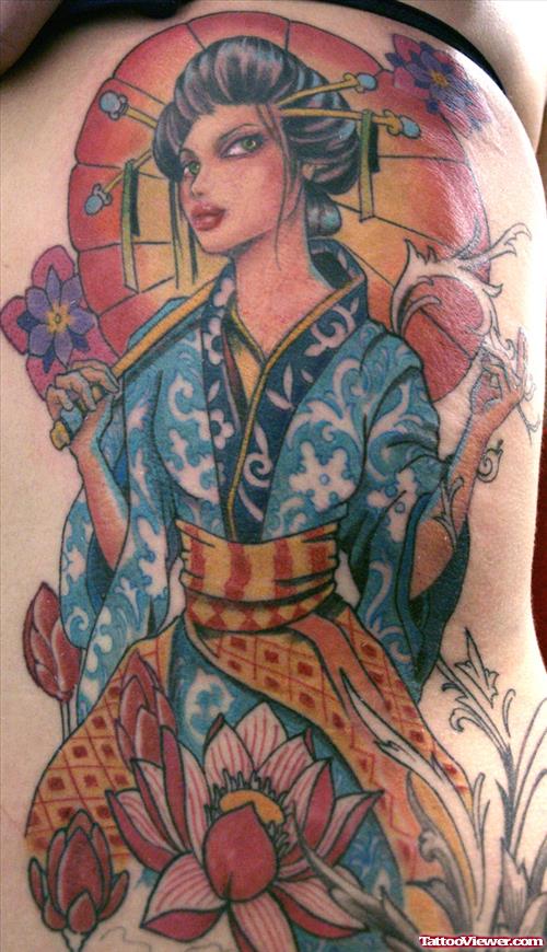 Geisha Tattoo On Back Body