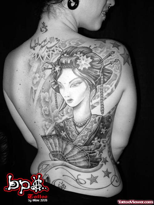 Geisha Tattoo On Girl Back Body
