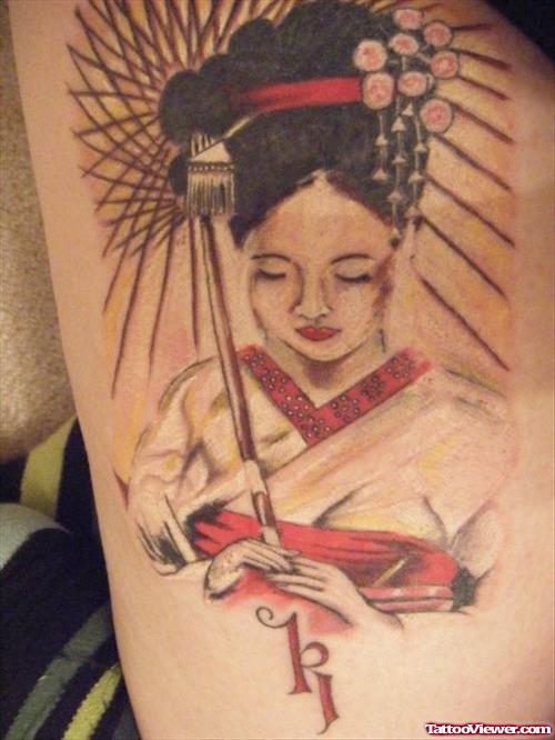 Awesome Geisha Tattoo On Arm