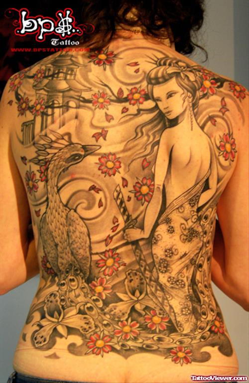 Geisha Tattoo On Girl Full Back