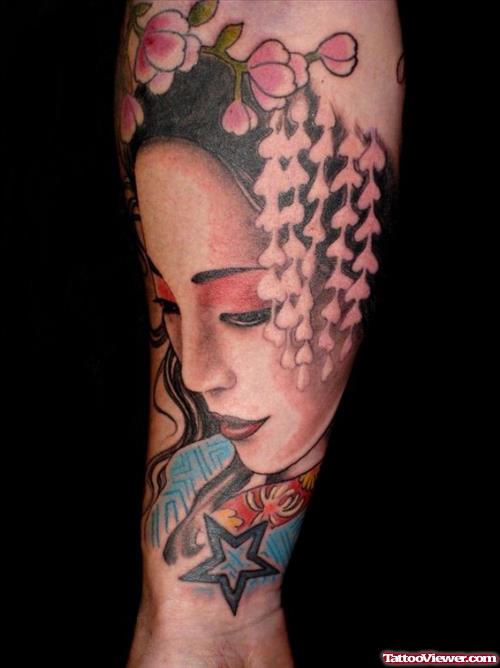 Star And Geisha Head Tattoo