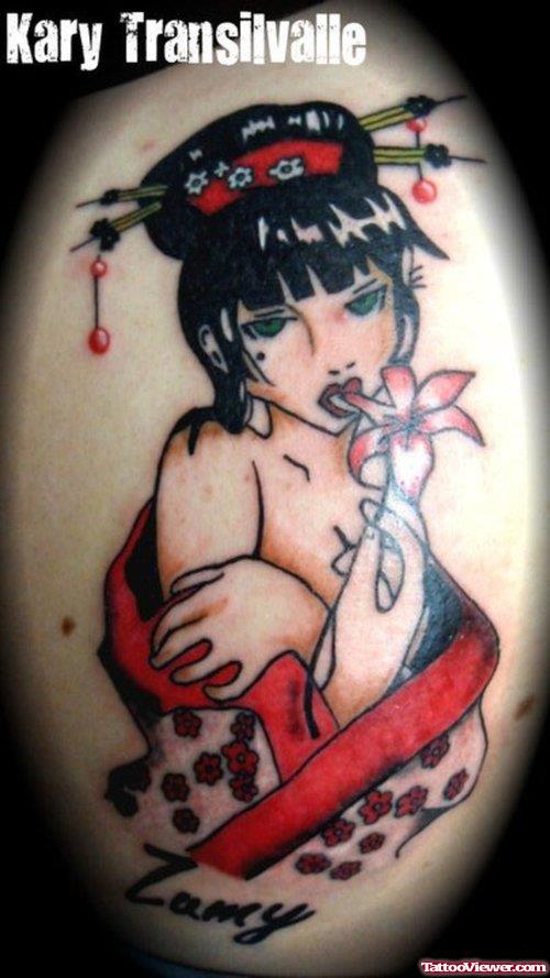 Geisha Color Ink Tattoo Design