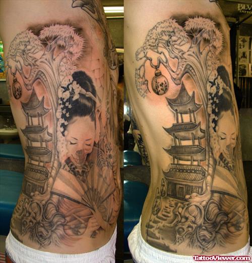 Geisha Tattoos On Rib Side