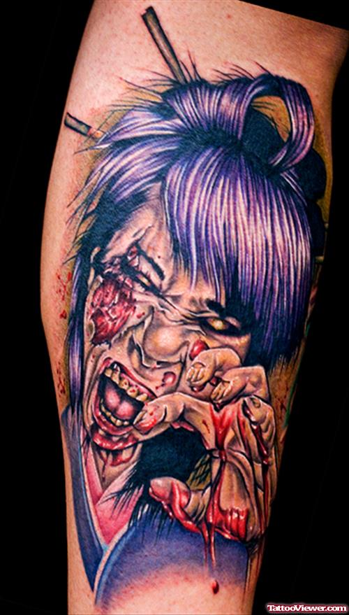 Awesome Zombie Geisha Tattoo