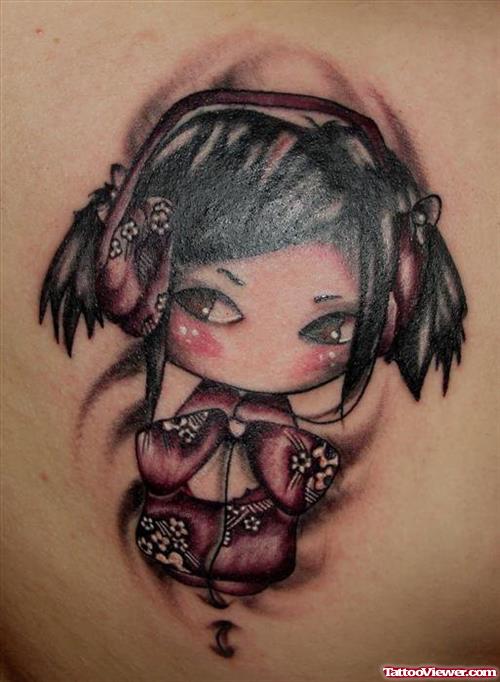 Grey Ink Doll Geisha Tattoo