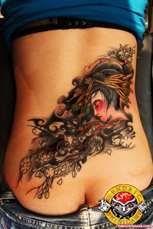 amazing Geisha Tattoo On Lowerback