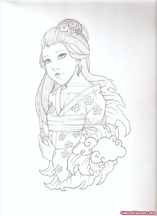 Geisha Sketch Tattoo Design