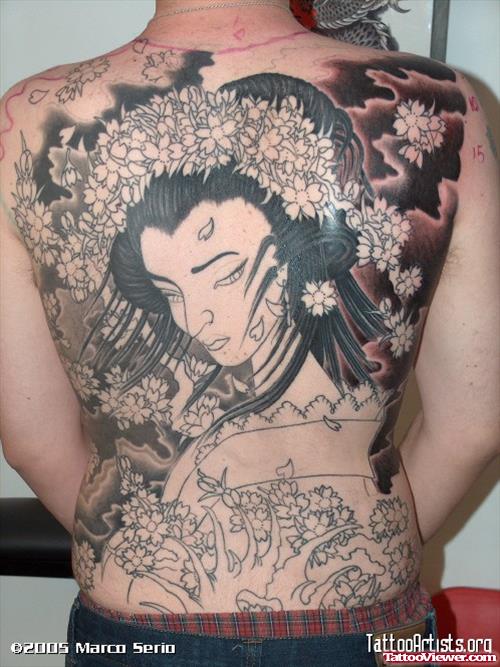 Japanese Geisha Tattoo On Full Back