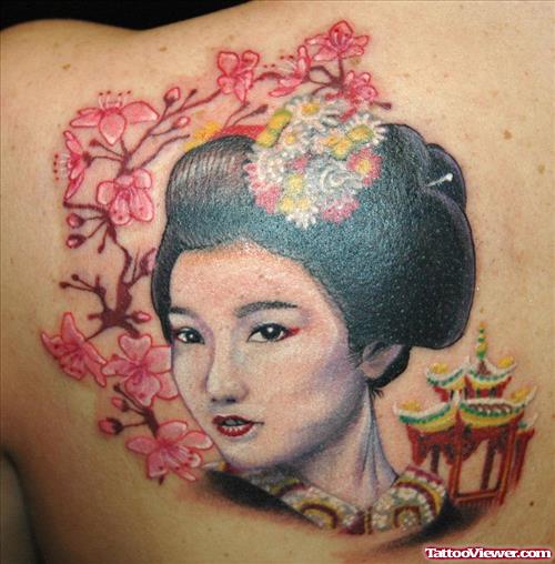 Back Body Color Ink Geisha Tattoo