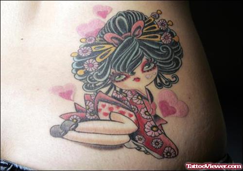 Geisha Doll Tattoo On Side Rib