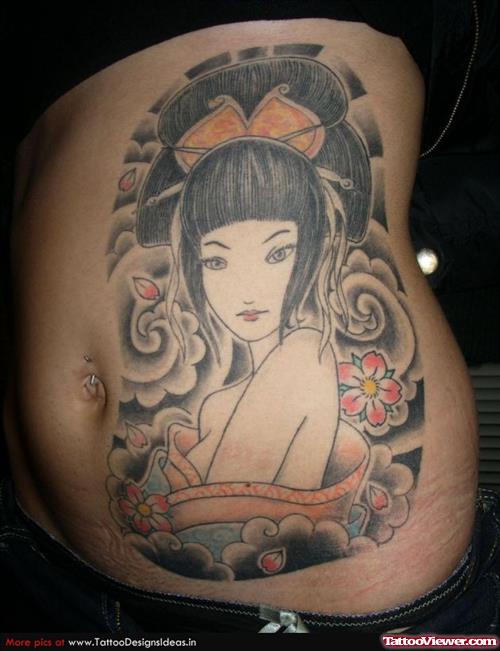 Color Ink Geisha Tattoo On Hip