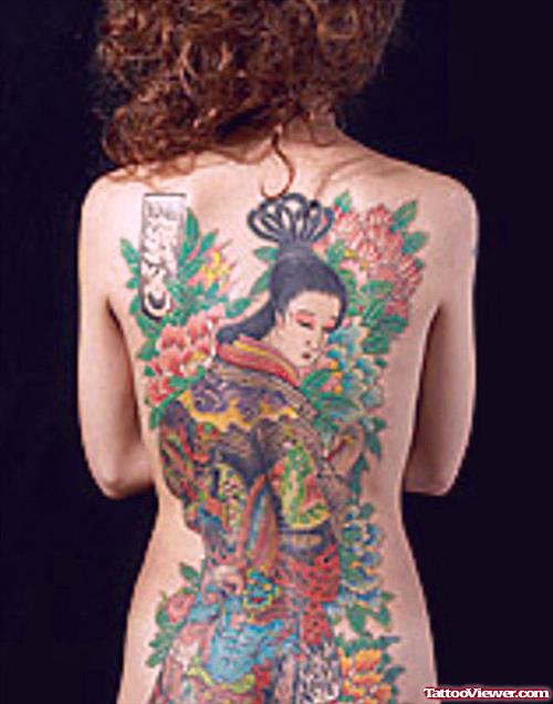 Back Body colored Geisha Tattoo