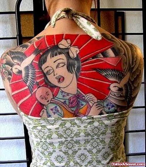 Traditional Geisha Tattoo On Back