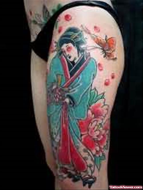 Geisha Tattoo On Thigh