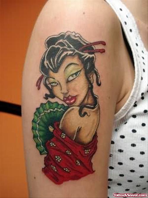 Appealing Girl Tattoo On Shoulder