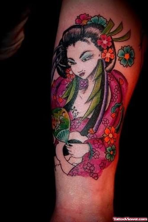 Colourful Geisha Tattoo