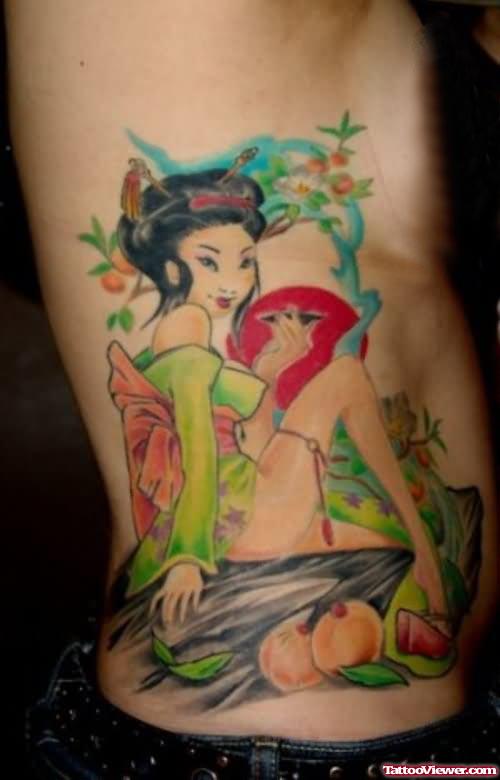Geisha Rib Tattoo For Girls