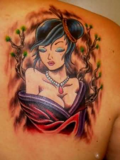 Geisha Tattoos On Back Shoulder