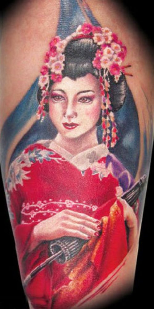 Geisha In Red Dress Tattoo