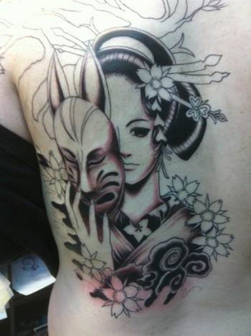 Anime Geisha Girl Tattoo On Back