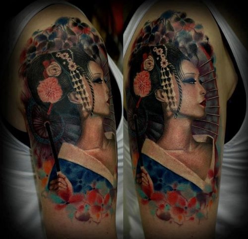 Wildstyle Geisha Tattoo On Half Sleeve