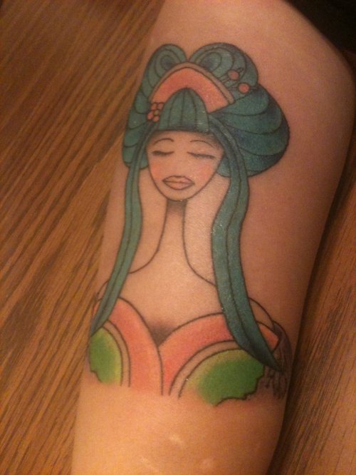 Color Ink Geisha Tattoo On Arm