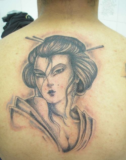 Geisha Tattoo On Upperback