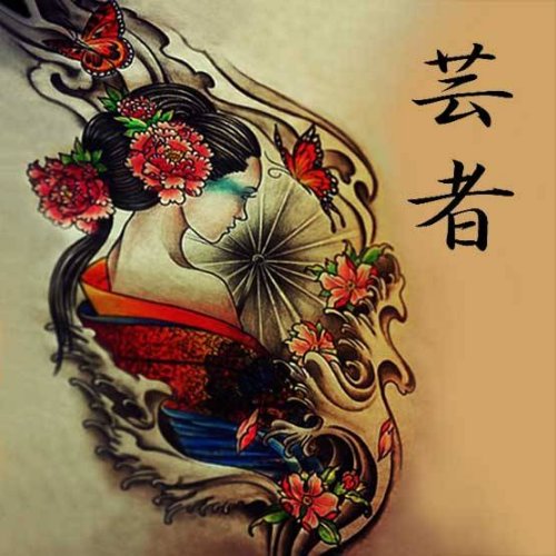 Japanese Symbols And Geisha Tattoo Design