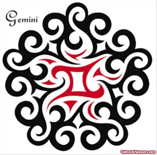 Black Ink Tribal Gemini Zodiac Sign Tattoo Design