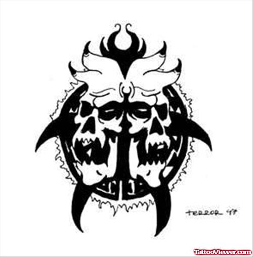 Amazing Black Ink Tribal Gemini Tattoo Design