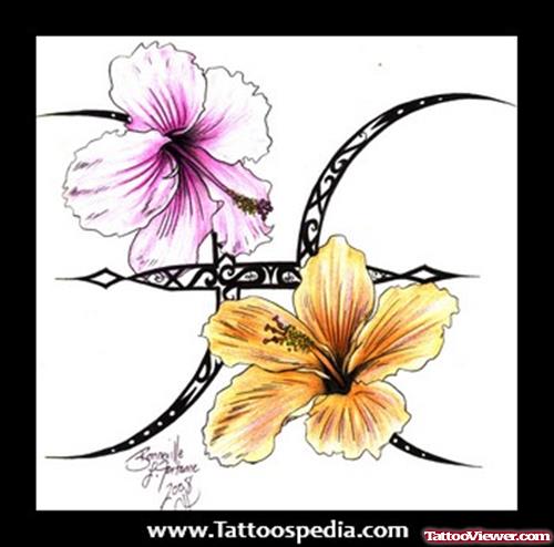 Attractive Color Flowers And Gemini Tattoo Design