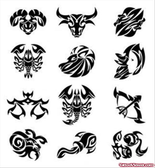Black Ink Tribal Gemini Tattoos Designs