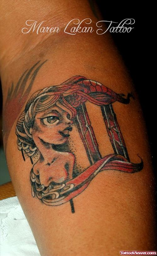 Color Ink Gemini Tattoo on Leg