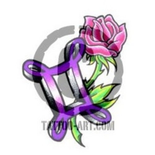 Rose Flower and Gemini Tattoo Design